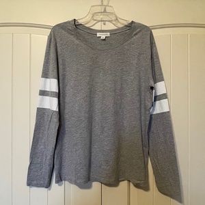 Treasure & Bond Varsity Stripe Long Sleeve T | Heather Gray | Women's Large